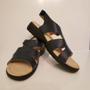 New Goldtoe black leather sandals w/hook & loop‎ strap comfort plus 9W